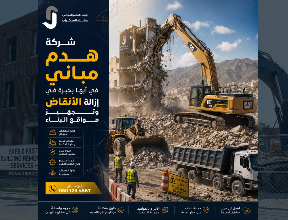 شركة هدم مباني في أبها بخبرة في إزالة الأنقاض وتجهيز مواقع البناء