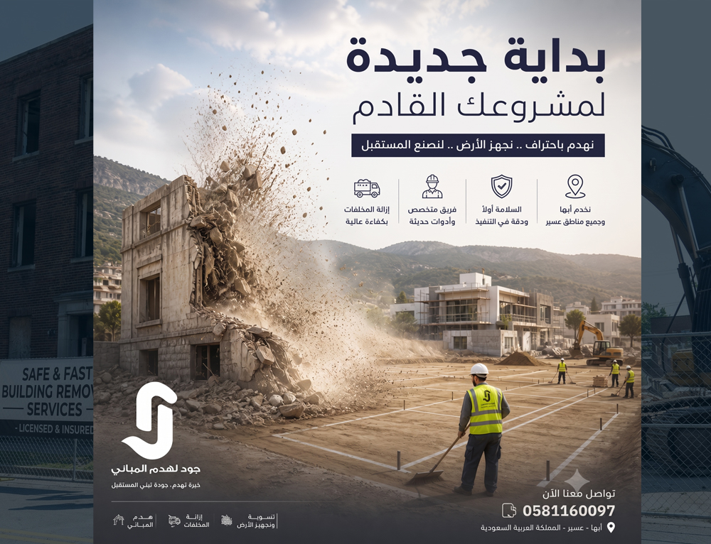 مقاول هدم مباني في أبها لإزالة المنشآت القديمة وتجهيز المواقع للمشاريع الجديدة